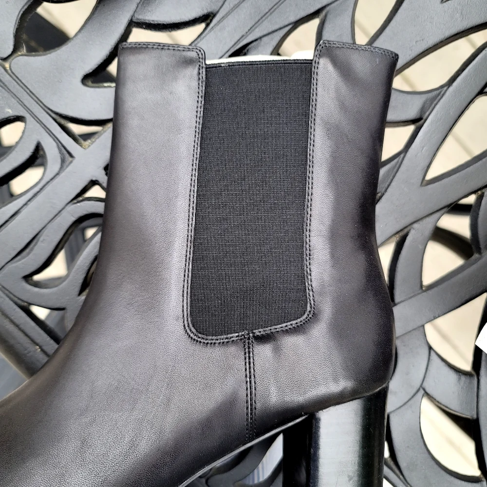 New! J. Crew Sz 8 Willa Leather Stacked-Heel Boots Black Shoes in box